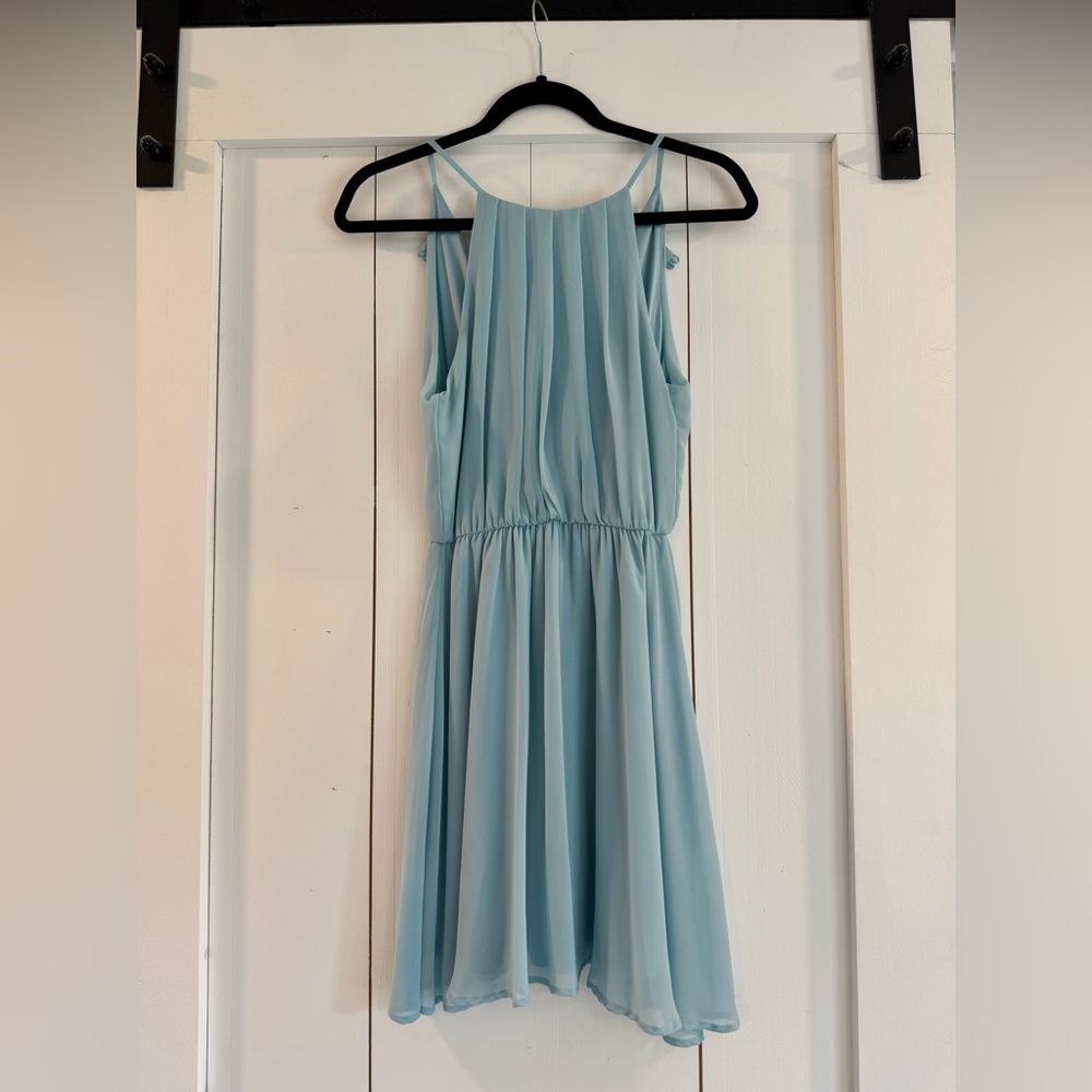 All in Favor / Lush Blouson Chiffon Skater Dress in Aquamarine, Size Small